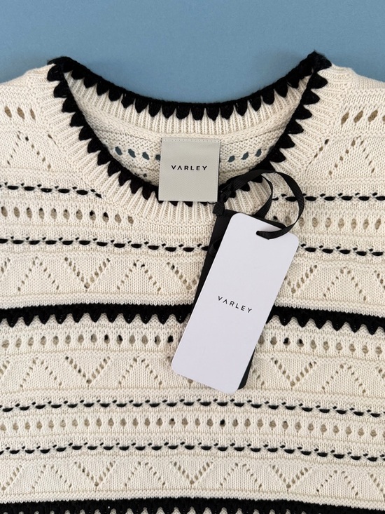 NWT Varley Athena Pointelle Knit Egret White Cotton Sweater Vest - Picture 6 of 9